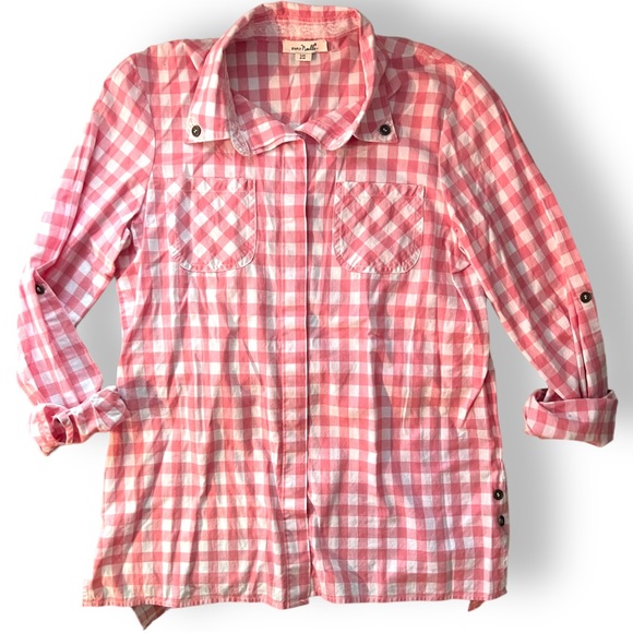 Pink Gingham Shirt Small Medium Simply Noelle Collared Button Down - Picture 2 of 7